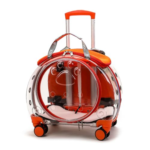 Transparenter Haustier-Tragerucksack mit Trolley-Rädern, Hunde, Katzen, Papageien, Hasen in kleiner Größe, ideal für Reisen, Spaziergänge, Orange von Yokawe