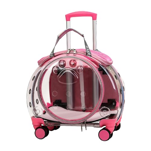 Transparenter Haustier-Tragerucksack mit Trolley-Rädern, Hunde, Katzen, Papageien, Hasen in kleiner Größe, ideal für Reisen, Spaziergänge, Rosa von Yokawe