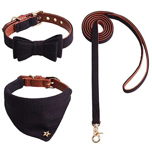 Yokawe 3-teiliges Kätzchen-Halsband-Set, atmungsaktiv, kariert, Leine, Spazierengehen, Training, Hundehalsband, Haustierbedarf, Marineblau, Größe S von Yokawe