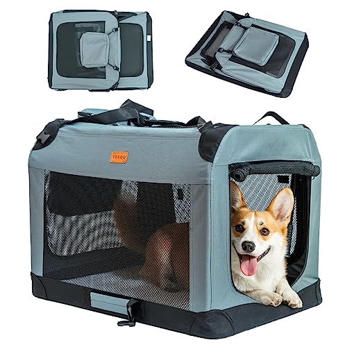 Yokee Hundebox Große Hunde L 70x52x52cm Hundebox Faltbar Grosse Hunde Transportbox für Haustiere Käfig für Haustiere Mit 3-Türen Tragbar & Einfach zu Bedienen von Yokee