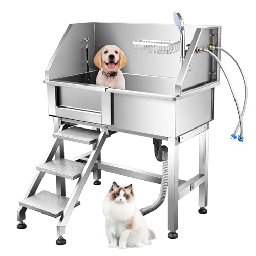 Yokrawpet 86,4 cm Hundepflegewanne, Edelstahl, professionelle Waschstation, Hundebadewanne, Badestation, kleine Hunde, Katzen, Hundewaschdusche von Yokrawpet