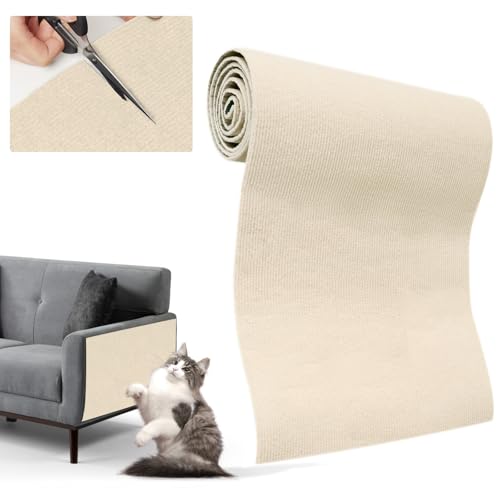 Yokuni Kratzmatte Selbstklebend 200cmx40cm, Katzen Kratzmatte, Kratzteppich Katze, Kratzmatte Katze FüR Katzen DIY Trimmbarer, Kratzmatte Katze Wand FüR SchüTzt Sofa (Beige - 1 Stück) von Yokuni