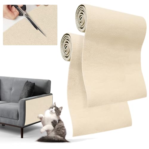 Yokuni Kratzmatte Selbstklebend 200cmx40cm, Katzen Kratzmatte, Kratzteppich Katze, Kratzmatte Katze FüR Katzen DIY Trimmbarer, Kratzmatte Katze Wand FüR SchüTzt Sofa (Beige - 2 Stück) von Yokuni