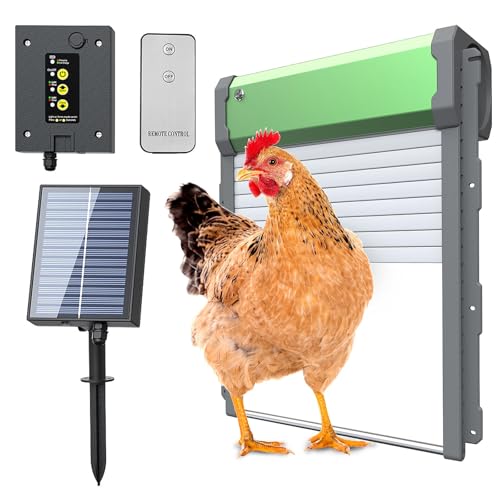 Automatische Hühnerklappe Solar, Elektrische Hühnerklappe mit Timer, Lichtsensor, Fernbedienung, Intelligenter Einklemmschutz, Wasserdichter Automatische Hühnertür für Geflügel, 5 Modi Türöffner von Yolispa