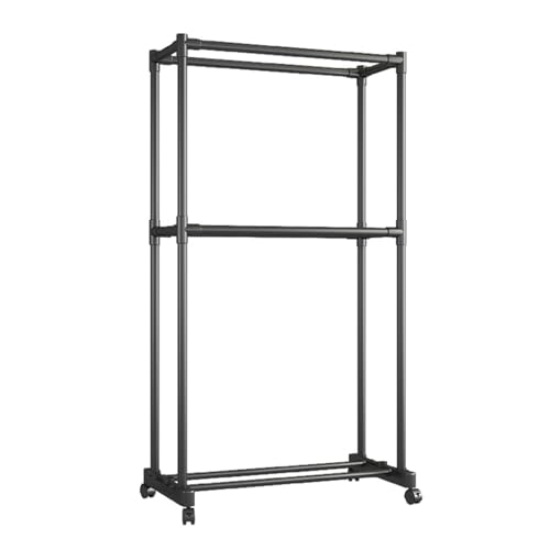 Yolispa Doppelter Kleiderständer Robuster Kleiderstange mit Höhenverstellbaren Regalen Rod Garment Rack mit Rädern Rolling Kleidung Kleiderständer für Home Dormitory von Yolispa