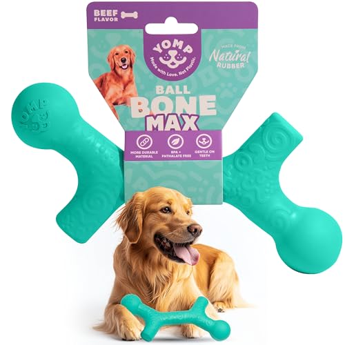 Yomp BallBone Max Hundespielzeug aus Naturkautschuk, ungiftig, sicher zum Spielen von Haustieren (Blaugrün) von Yomp