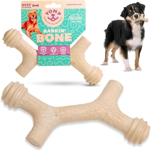 Yomp Barkin' Bone 2 Dog Dental Chew Toy for Aggressive Chewers - Interactive Dog Tething Toy - Plant-based Durable Chew Toy for Large Dogs - Pet Safe Non-Toxic Dog Chew Toy (Rindgeschmack) von Yomp