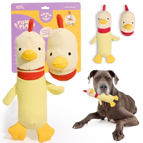 Yomp Huhn Hundespielzeug - Langlebiges Plüsch-Kauspielzeug mit natürlichem Segeltuch und Knisterpapier - Interaktives Stofftier für Hunde (2-teiliges Clucky-Set) von Yomp