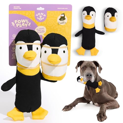 Yomp Pinguin-Hundespielzeug – Plüschspielzeug für Hunde – robustes, langlebiges Hunde-Kauspielzeug mit natürlichem Segeltuch und Knisterpapier – interaktives Hundespielzeug, lustiges Haustierspielzeug von Yomp