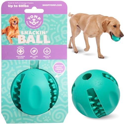 Yomp Snackin' Ball Hundespielzeug – Interaktiver Leckerli-Spender für sicheres Spielen mit Haustieren, aus strukturiertem und ungiftigem Silikon – für weiche und mittelgroße Kauer von Yomp