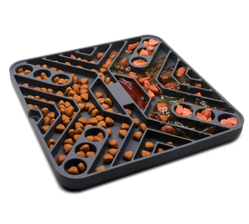 Yonphy Antischlingnapf Hunde Hundenapf Slow Feeder Katze rutschfest, 21x 21 cm Langsame Fressnapf Futternapf mit Saugnapf für Kleine Mittelgroße Hunde, Interaktives Puzzle Gesunde Essschale (Schwarz) von Yonphy