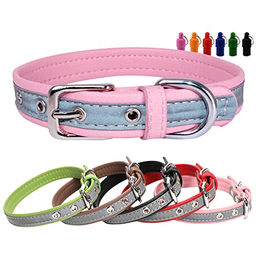 Mikrofaser Reflektierend Hundehalsband mit Namen Telefonnummer Verstellbare Halsband Hunde für Kleine Mittlere Große Hunde Welpen Halsbänder Rosa XL von Yonsbox