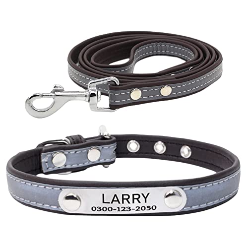 Yonsbox Mikrofaser Reflektierend Katzenhalsband Hundehalsbänder und Leine Personalisierte mit Namen und Telefonnummer Katzen Welpen Halsbänder für Kleine Mittlere Große Hunde 1,5CM Breit Verstellbar 16-22CM von Yonsbox