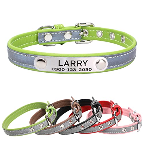 Yonsbox Mikrofaser Reflektierend Katzenhalsband Hundehalsbänder Personalisierte mit Namen und Telefonnummer Katzen Welpen Halsbänder für Kleine Mittlere Große Hunde 1,5CM Breit Verstellbar 16-22CM von Yonsbox