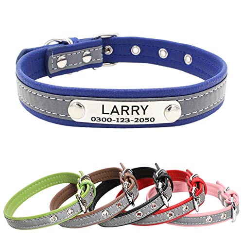 Yonsbox Mikrofaser Reflektierend Katzenhalsband Hundehalsbänder Personalisierte mit Namen und Telefonnummer Katzen Welpen Halsbänder für Kleine Mittlere Große Hunde 1,5CM Breit Verstellbar 16-22CM von Yonsbox