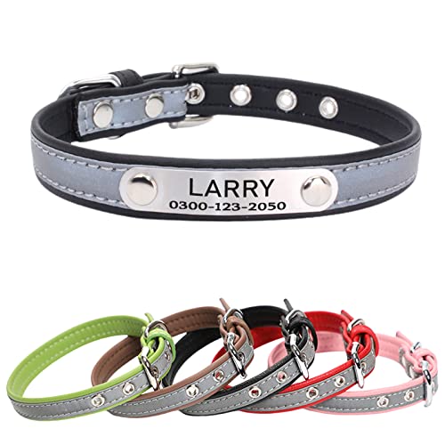 Yonsbox Mikrofaser Reflektierend Katzenhalsband Hundehalsbänder Personalisierte mit Namen und Telefonnummer Katzen Welpen Halsbänder für Kleine Mittlere Große Hunde 1,5CM Breit Verstellbar 22-28CM von Yonsbox