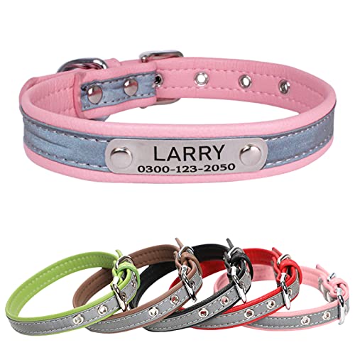 Yonsbox Mikrofaser Reflektierend Katzenhalsband Hundehalsbänder Personalisierte mit Namen und Telefonnummer Katzen Welpen Halsbänder für Kleine Mittlere Große Hunde 1,5CM Breit Verstellbar 22-28CM von Yonsbox