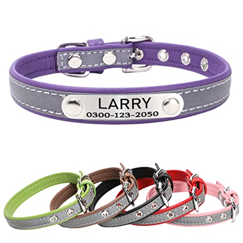 Yonsbox Mikrofaser Reflektierend Katzenhalsband Hundehalsbänder Personalisierte mit Namen und Telefonnummer Katzen Welpen Halsbänder für Kleine Mittlere Große Hunde 1,5CM Breit Verstellbar 22-28CM von Yonsbox