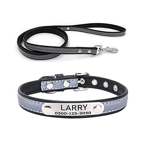 Yonsbox Mikrofaser Reflektierend Katzenhalsband Hundehalsbänder und Leine Personalisierte mit Namen und Telefonnummer Katzen Welpen Halsbänder für Kleine Mittlere Große Hunde 2,5CM Breit Verstellbar 32-42CM von Yonsbox