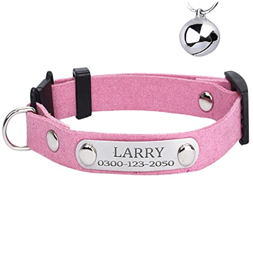 Yonsbox Personalisiert Anti Strangulation Katzenhalsband mit Namen Glöckchen Sicherheitsverschluss Adresse 20-26 cm Hals Adjustable Rosa Katzen Halsbänder für Alle Hauskatzen von Yonsbox