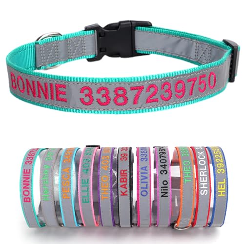 Reflektierend Hundehalsband Nylon mit Personalisiert Gesticktem Namen und Telefonnummer Verstellbar Halsband Passend für Große Mittlere Kleine Hunde Welpe von Yonsbox