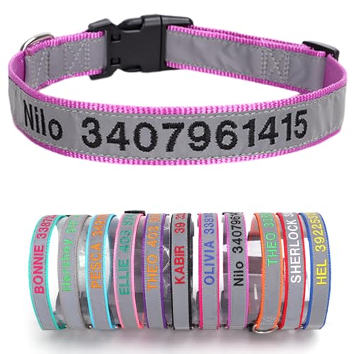 Reflektierend Hundehalsband Nylon mit Personalisiert Gesticktem Namen und Telefonnummer Verstellbar Halsband Passend für Große Mittlere Kleine Hunde Welpe von Yonsbox