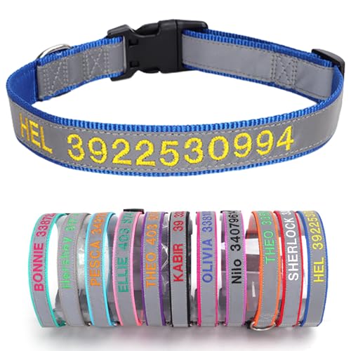 Reflektierend Hundehalsband Nylon mit Personalisiert Gesticktem Namen und Telefonnummer Verstellbar Halsband Passend für Große Mittlere Kleine Hunde Welpe von Yonsbox