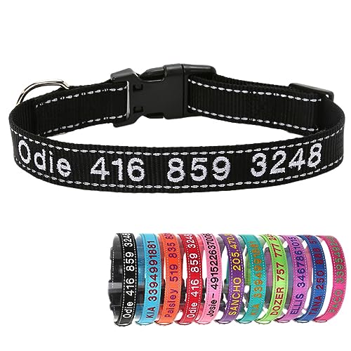 Reflektierend Nylon Hundehalsband Personalisiert mit Individuell Gesticktem Namen und Telefon für Große Mittlere Kleine Hunde Welpe von Yonsbox