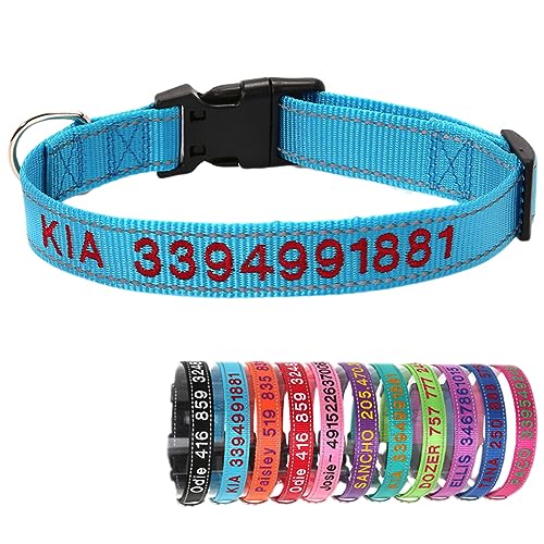 Reflektierend Nylon Hundehalsband Personalisiert mit Individuell Gesticktem Namen und Telefon für Große Mittlere Kleine Hunde Welpe von Yonsbox