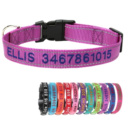 Reflektierend Nylon Hundehalsband Personalisiert mit Individuell Gesticktem Namen und Telefon für Große Mittlere Kleine Hunde Welpe von Yonsbox