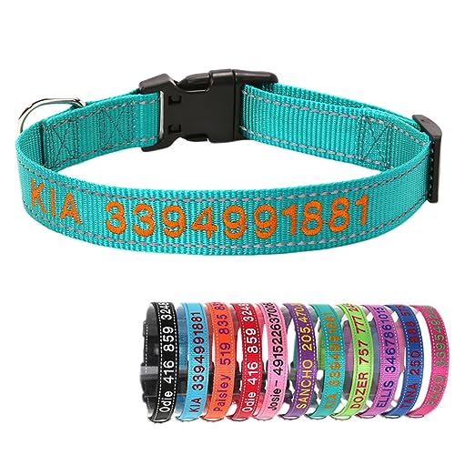 Reflektierend Nylon Hundehalsband Personalisiert mit Individuell Gesticktem Namen und Telefon für Große Mittlere Kleine Hunde Welpe von Yonsbox