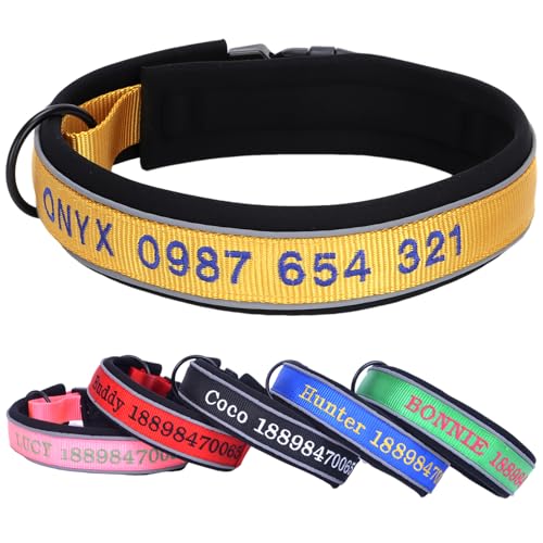 Verstellbar Breit Hundehalsband Personalisiert Bestickter Name und Telefonnummer mit Neopren Gepolstert Hundehalsband für Große Mittlere Kleine Hunde Welpe von Yonsbox