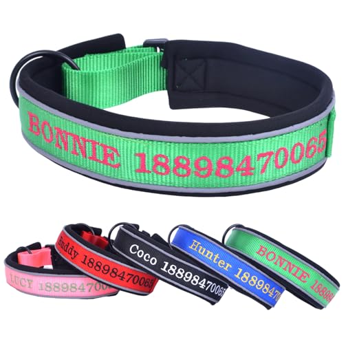 Verstellbar Breit Hundehalsband Personalisiert Bestickter Name und Telefonnummer mit Neopren Gepolstert Hundehalsband für Große Mittlere Kleine Hunde Welpe von Yonsbox