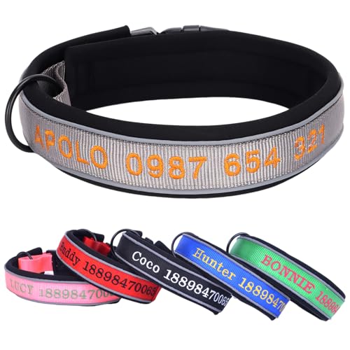 Verstellbar Breit Hundehalsband Personalisiert Bestickter Name und Telefonnummer mit Neopren Gepolstert Hundehalsband für Große Mittlere Kleine Hunde Welpe von Yonsbox