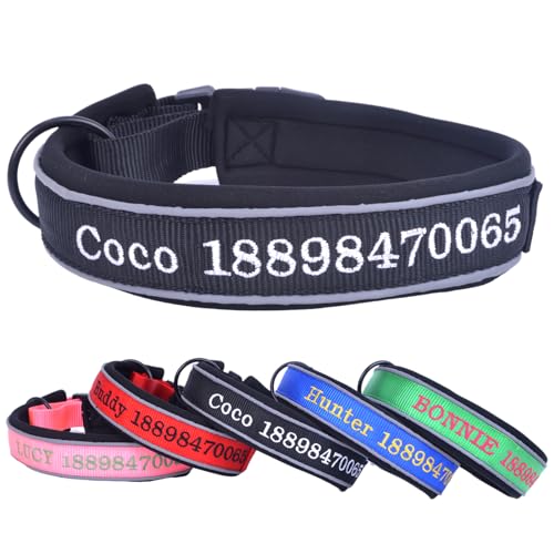 Verstellbar Breit Hundehalsband Personalisiert Bestickter Name und Telefonnummer mit Neopren Gepolstert Hundehalsband für Große Mittlere Kleine Hunde Welpe von Yonsbox