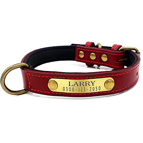 Weich Gepolstertes Hundehalsbänder und Leine Personalisierte Leder mit Namen und Telefonnummer Rot Welpen Halsband für Kleine Mittlere Große Hunde M 1,8 cm Breit Verstellbar 29-38 cm von Yonsbox