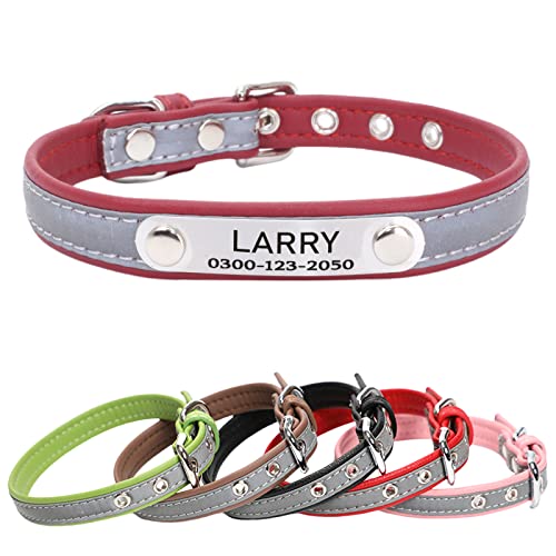 Yonsbox Mikrofaser Reflektierend Katzenhalsband Hundehalsbänder Personalisierte mit Namen und Telefonnummer Katzen Welpen Halsbänder für Kleine Mittlere Große Hunde 2,5CM Breit Verstellbar 38-46CM von Yonsbox