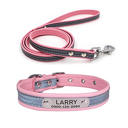 Yonsbox Mikrofaser Reflektierend Katzenhalsband Hundehalsbänder und Leine Personalisierte mit Namen und Telefonnummer Katzen Welpen Halsbänder für Kleine Mittlere Große Hunde 1,5CM Breit Verstellbar 22-28CM von Yonsbox