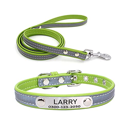 Yonsbox Mikrofaser Reflektierend Katzenhalsband Hundehalsbänder und Leine Personalisierte mit Namen und Telefonnummer Katzen Welpen Halsbänder für Kleine Mittlere Große Hunde 1,5CM Breit Verstellbar 22-28CM von Yonsbox