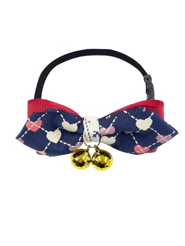 YooMuChan Katzen-/Hundehalsband, Bandana, Schleife, Glocke, niedliches Kätzchen, verstellbar, Haustierzubehör für kleine Hunde, Rot / Marineblau von YooMuChan