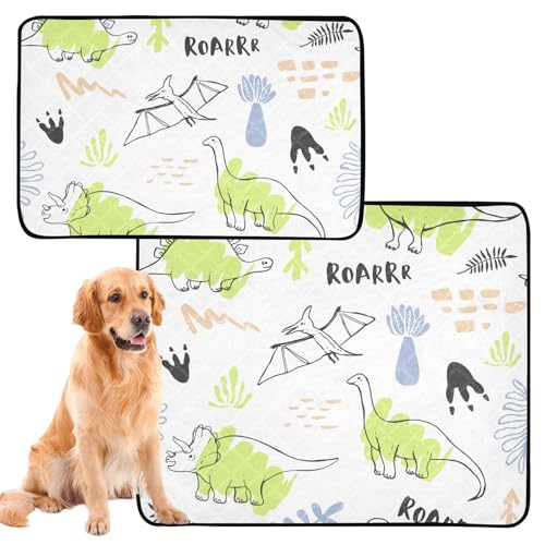 Hundematte, waschbar, rutschfest, für Reisen, 61 x 91,4 cm + 91,4 x 106,7 cm, niedliche Dinosaurier, 2 Stück von Yoogain