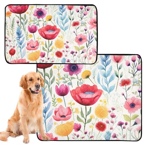 Hundematte, waschbar, rutschfest, für draußen, 61 x 91,4 cm + 91,4 x 106,7 cm, buntes Blumenmuster, 2 Stück von Yoogain