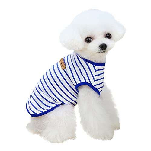 Haustier Hund Gestreiftes T-Shirt für kleine Hunde Katzen Kleidung Sommer Baumwolle Shirt Welpe Kleidung Ärmellose Weste Kurze Shirts, S-XXL (Blau, M) von Yoolhamy