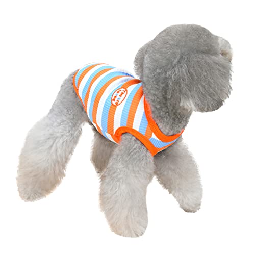Haustier Hund Gestreiftes T-Shirt für kleine Hunde Katzen Kleidung Sommer Baumwolle Shirt Welpen Kleidung Ärmellose Weste Kurze Shirts, S-XXL (Orange, L) von Yoolhamy