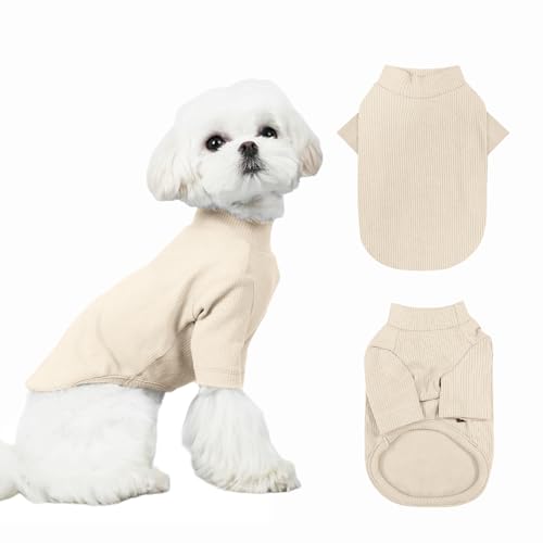 Yoolhamy Fleece-Pullover für kleine Hunde, Chihuahua, Herbst und Winter, hoher Kragen, warme Welpenkleidung, weiche Baumwolle, Haustierpullover, Mantel für kleine, mittelgroße Hunde, Katzen (Beige, S) von Yoolhamy