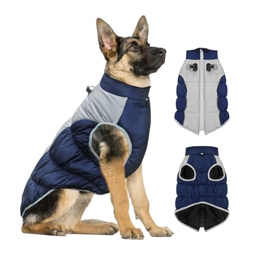 Yoolhamy Hundewintermantel wasserdichte warme Hundejacken mit Geschirr Loch und reflektierende Haustier Mäntel Outdoor-Sport-Kleidung gemütliche Fleece gefüttert mittlere große Hunde (Blau, XL) von Yoolhamy