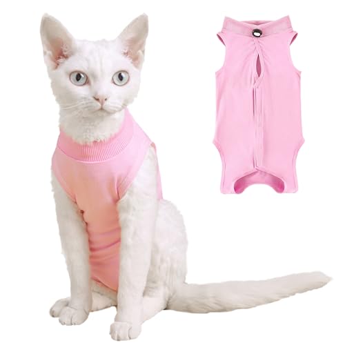 Yoolhamy Katzen-Genesungsanzug nach Operationen, elisabethanisches Halsband und Kegel-Alternative, Anti-Leck-Wunde für Bauchwunden oder Hautkrankheiten, Kätzchen-Body (Rosa, L) von Yoolhamy
