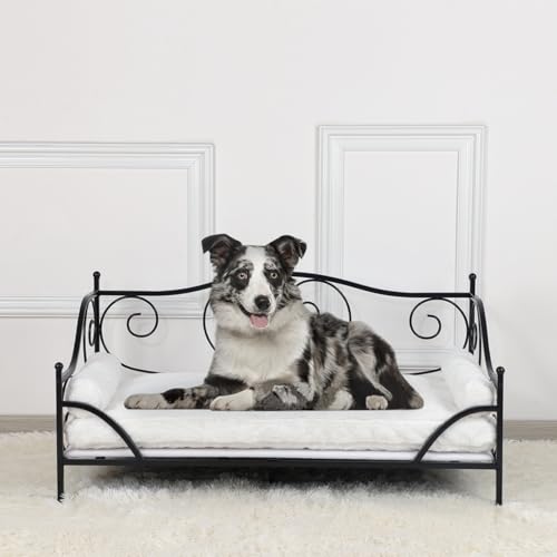 Haustiersofa, Metallrahmen, Hundebett mit waschbarem Plüschkissen für mittelgroße Haustiere (schwarz) von Yoonnie room