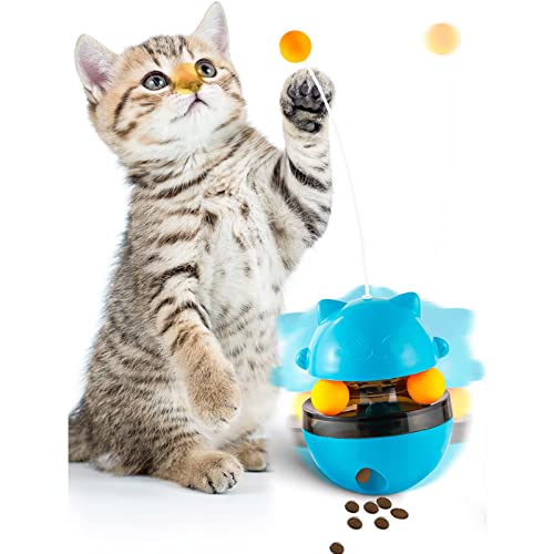 Tumbler Cat Teaser Toys, Interaktives Katzenspielzeug, Puzzle, Snack-Futterspender mit doppelten interaktiven Bällen und abnehmbarem Neckstab für Katzen im Innenbereich von Yoosso