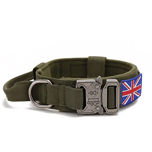 YoothBro Tactical K9 Militär-Hundehalsband, verstellbar, Nylon, mit robuster Metallschnalle, für mittelgroße und große Hunde, Größe M, Grün von YoothBro